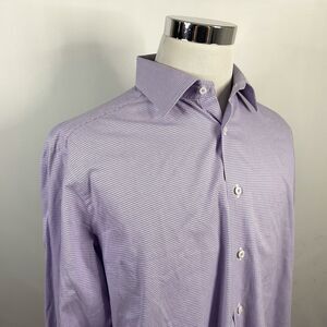 David Donahue 17 34/35 Dress Shirt Purple Houndstooth 100% Cotton Regular Fit